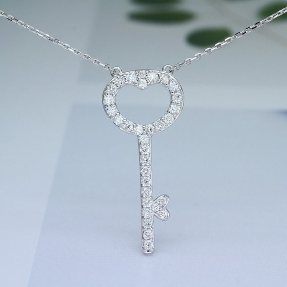 🔥 Key Hollow Heart CZ Dainty Micro Pave Beautiful Necklace for Women,EVGG1060 - Picture 5 of 5